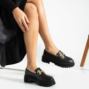 Siyah Hakiki Deri Loafer Kadın Ayakkabı