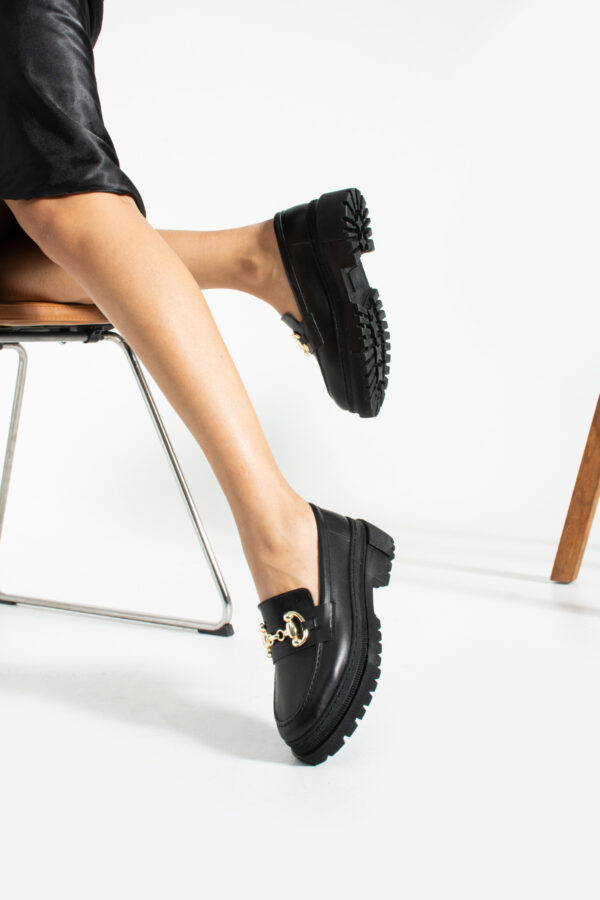 Siyah Hakiki Deri Loafer Kadın Ayakkabı